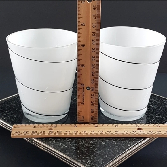 Pair of White Cased Glass Water Glasses with Applied Black Glass Swirl, 12oz - Picture 9 of 10